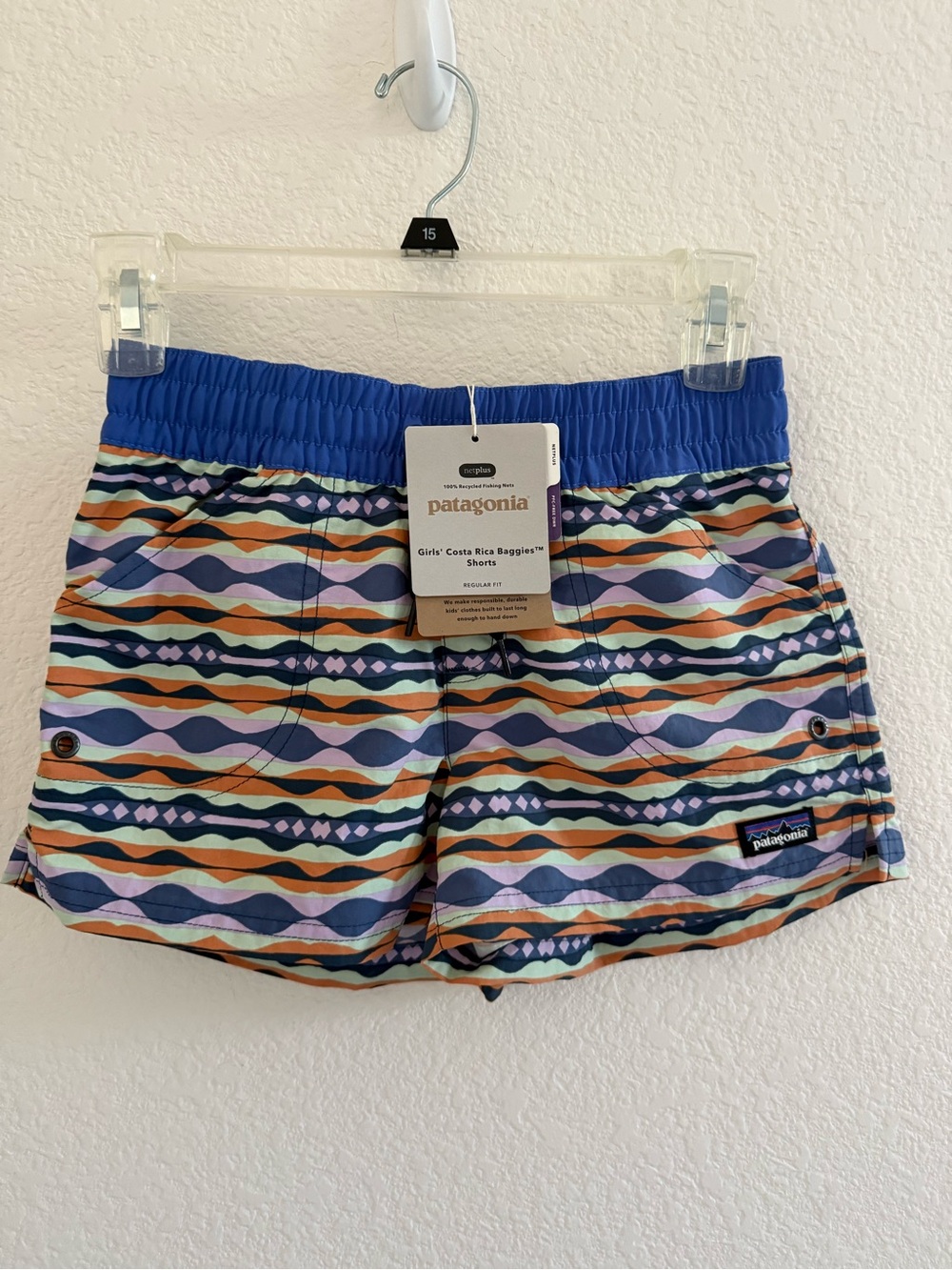 Patagonia Girls' Baggies Shorts - Blue, Orange, Green Wave Print